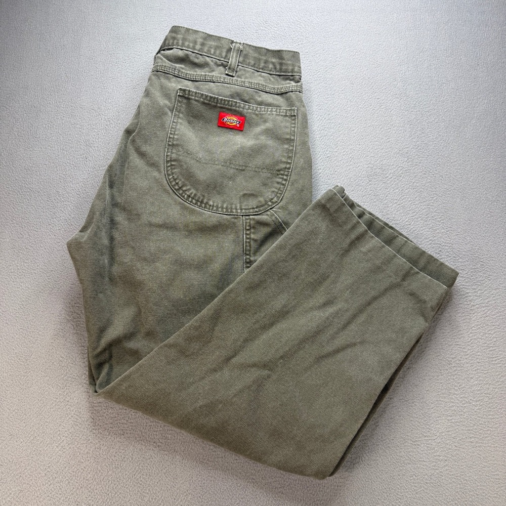 Dickies Carpenter Pants Mens 38x30 (FIT 36x27) Green Canvas Workwear Utility